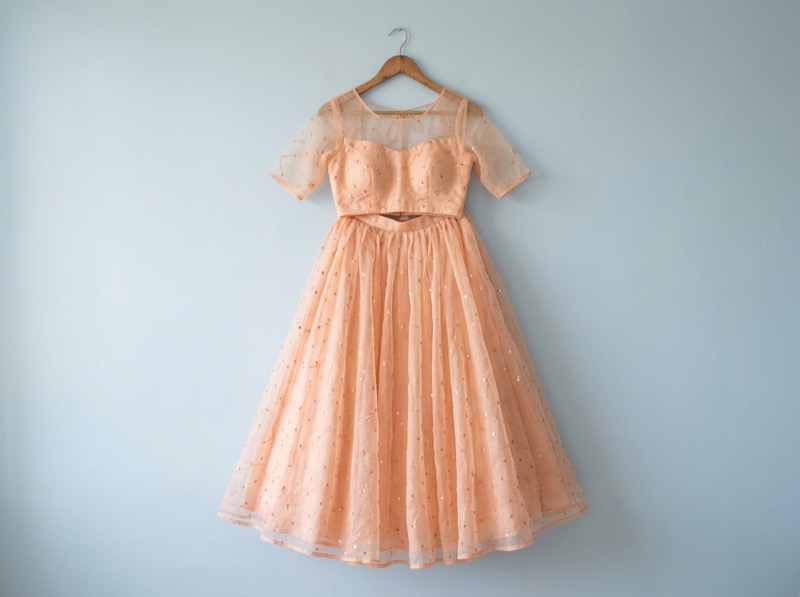 Peach organza lehenga